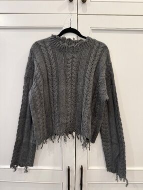 Moon River Fray Twist Sweater Gray - Size Small